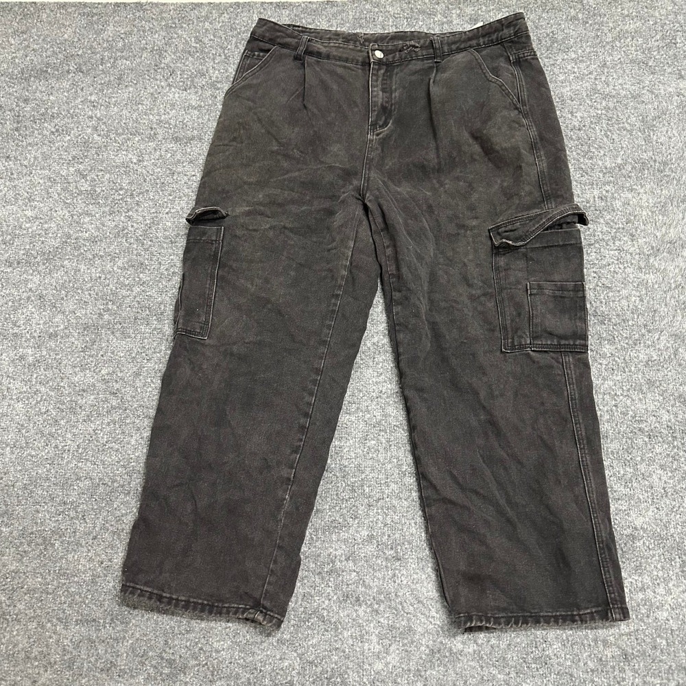 SHEIN Cargo Pants Womens Size 2XL Black Viscose Blend Pleated Utility Denim Good